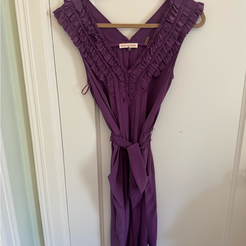 Rebecca Taylor Purple Sleeveless Dress with Ruffles and pockets